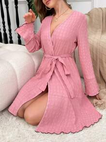 Elegant Ruffle Hem Casual Women's Bathrobe