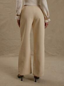 MUSERA Tailored Low Rise Zip Front Straight Leg Trousers With Pockets Cute Sexy Vacation Summer Sexy Chic Elegant Casual - Yellow - View 5