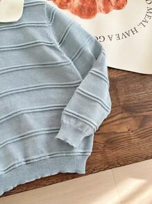 Blossori Young Boys Polka Dot & Striped Loose Knit Polo Sweater, Autumn/Winter - Multicolor - View 3