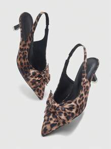 CUCCOO CHICEST Women's High Heel Slingback Pumps With Bow Leopard Print Cutout Ankle Strap Sandals - Multicolor - View 5