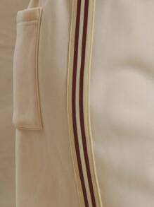 MUSERA High Rise Elasticated Waist Below Knee Stripe Detail Wide Leg Shorts 90's Chic Elegant - Cream - View 6