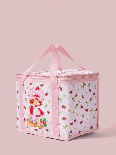 Strawberry Shortcake X SHEIN 1 Pc Cute Strawberry Printed RPET Thermal Insulated Lunch Bag,Keeps Food Warm Or Cold, Picnic Bag, Large Capacity, Can Hold Lunch Boxes And Drinks, Suitable For Picnics, Camping, Travel, Home Use, Suitable For Families, And Students,Strawberry,Gift Ideas, Summer / Spring , Vacation