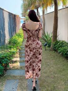 DAZY 女士碎花短袖连衣裙，夏季，情人节，挤奶女工连衣裙，度假装扮 - 彩色 - 查看 5