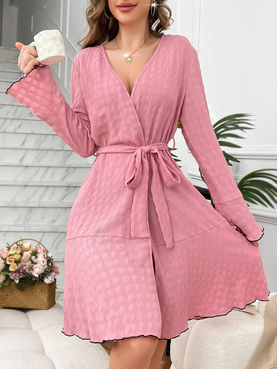 Elegant Ruffle Hem Casual Women's Bathrobe