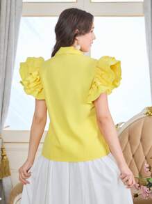 Blusa casual suelta con mangas campana y con capa de gasa amarilla elegante para adolescentes - Amarillo - Ver 2