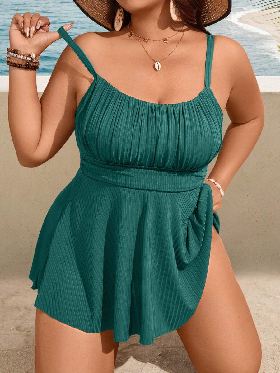 Swim Lushoire 2 件套大码女式纯色细肩带简约时尚分体泳衣，适合夏季海滩度假