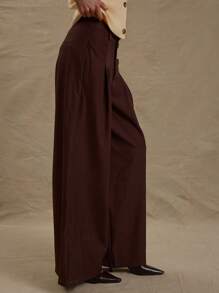 MUSERA 中腰修身阔腿裤，前褶设计，带口袋，商务休闲优雅商务休闲夏季度假毕业舞会婚礼宾客生日派对春季 - 咖啡棕 - 查看 3