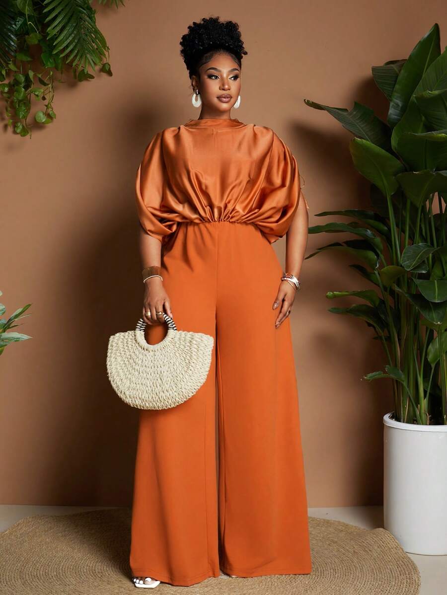 Maweii Jumpsuit Longgar Berlipit Kerah Tegak Ukuran Besar, Pakaian Kasual Sehari-hari - Jeruk - View 1