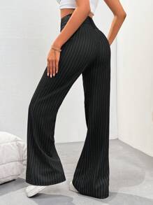 Flirla Tall Women's Casual Striped Low-Waist Trousers, Spring Fall Cloth For Women - Black - View 2