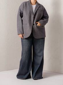 Aralina Curve Heather Grey Tailored Wool Blazer Jacket - Grey - View 5