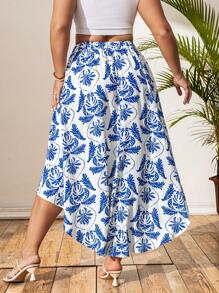 SHEIN Clasi 大码女士时尚新款印花宽松飘逸度假沙滩裙、女士夏季服装、圣帕特里克节狂欢服装、节日春假服装、圣帕特里克波西米亚风 - 藍色 - 查看 2