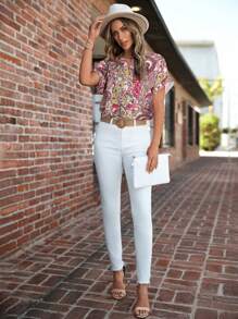 SHEIN LUNE Women's Paisley Print Casual Vacation Loose Fit Blouse, Summer - Multicolor - View 5