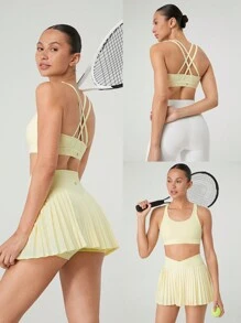 GLOWMODE FeatherFit™ Crossover Strap Sports Bra Gym Fall Winter - Yellow - View 9