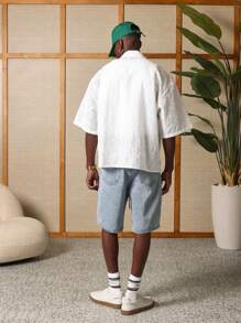 SUMWON Camicia estiva casual con ricamo, stile da resort, da spiaggia, con bottoni, maniche corte, in pizzo traforato, oversize, traspirante, ideale per vacanze