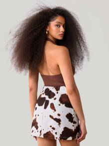 Athîral 女士印花修身休闲 A 字迷你裙，适合度假 - 白色 - 查看 3