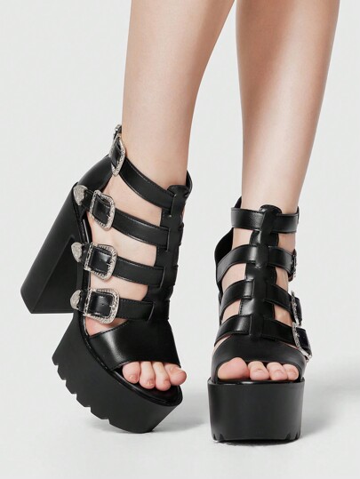 Grunge Punk Women's Solid Color Metal Decoration Simple Casual High Heel Sandals