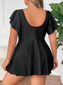 SHEIN CURVE+ Plus Size Women Conservative Swim Dress & Bottom Two Pieces Swimwear Set For Summer Beach Vacation - Multicolor - View 2