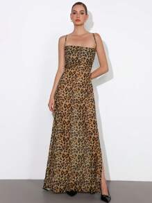 Aveloria Affinna Elegante Sexy Cowl Neck Taille Getailleerde Jurk Met Luipaardprint