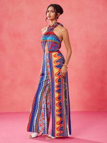 JIAN LASALA Combinaisons multicolores pour femmes, style bohème, avec dos nu, nouée, colorées, imprimés géométriques. Tenues d'été pour femmes, combinaisons d'été, tenues de vacances, sorties, tenues de plage pour femmes