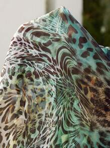 Aveloria Modichic Vintage & Elegant Asymmetric Animal Print Colorful Chiffon Sheer Sexy Fabric Bowknot Loose Puff Sleeve Women Blouse Fall Cloth For Women - Multicolor - View 7