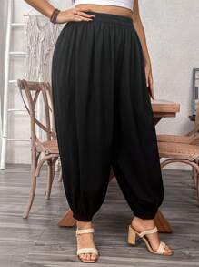 Breezaya Women's Casual Harem Pants With Drawstring, Relaxed Fit, Solid Color - Black - View 4