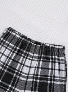 SHEIN Teen Girl Heart Print Camisole And Plaid Pants Pajama Set