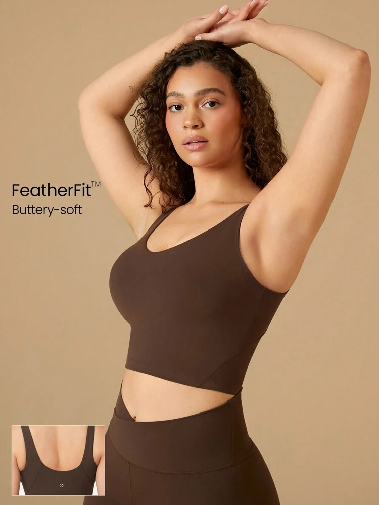 FeatherFit™ U Back Cropped Active Tank Top Low Impact Yoga Pilates Daily Spring Summer