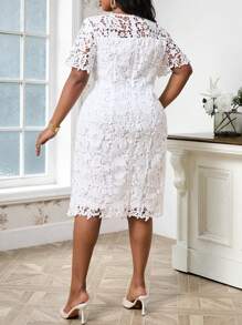 SHEIN Lady Đầm ren bó sát thanh lịch cho kỳ nghỉ hè cỡ lớn dành cho nữ - trắng - Xem 3