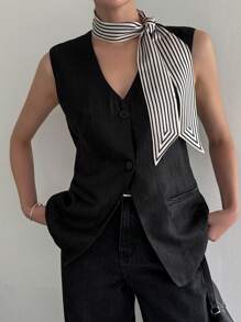 DAZY Women's Slit Waist Fitted Blazer Vest Business Attire Western Outfits For Women - Black - View 5