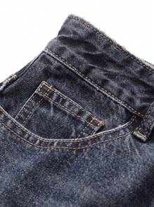 FRIFUL Women's Navy Blue Fish Tail Denim Skirt, Spring Jeans Skirt - Dark Wash - View 8