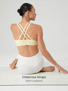 GLOWMODE FeatherFit™ Crossover Strap Sports Bra Gym Fall Winter - Yellow - View 4