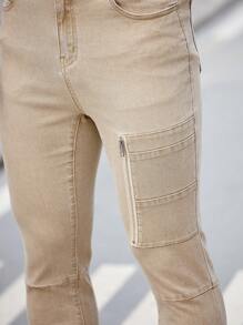 Manfinity Homme Men's Slim Fit Khaki Zip-Up Skinny Jeans - Khaki - View 3
