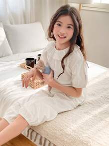 DAZY Tween Girls Solid Color Round Neck Short Sleeve Casual Top And Long Pants Pajama Set,Girls Summer Outfits,Back To School Clothes - White - View 3