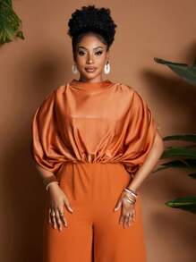 Maweii Jumpsuit Longgar Berlipit Kerah Tegak Ukuran Besar, Pakaian Kasual Sehari-hari - Jeruk - View 2
