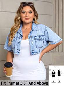 SHEIN Tall CURVE Damen Große Größen blaue Jeans Lässig Kurzarmhemden Sommer, Urlaubsoutfits Frau, Ostern, Frühling, Western, Bürooutfits für Frauen, Raveoutfits, Babyparty Kleid, Cottagecore, Country Outfits Frauen, Chic, Sommerobertteile, Ausgeh-Oberteile Frauen, süße Sommerobertteile