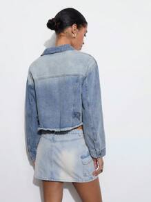 Maija Chaqueta vaquera de manga larga y corta informal para mujer - Azul lavado medio - Ver 4