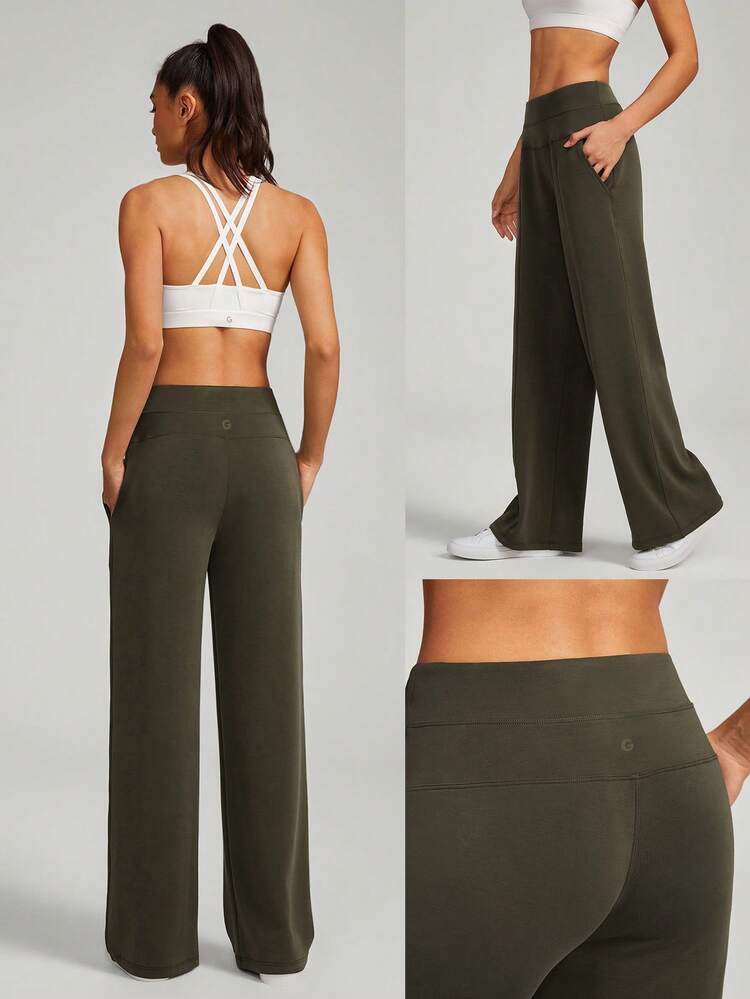 30" Regular SoftCalm Modal Silk Touch Wide Leg High Waist Lounge Pants With Side Pockets Daily Casual Spring Summer