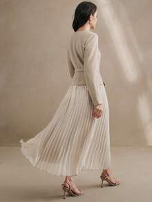 Anewsta Vestido largo de mujer de manga larga con cinturón en la cintura y pliegues, atuendo para el Día de San Valentín y Año Nuevo