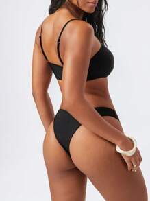 Swim EVENT 女士夏季时尚音乐节派对海滩纯黑色海星珠宝吊带高腰裤女士细肩带比基尼两件套 - 黑色 - 查看 3