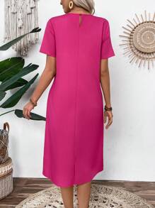 EMERY ROSE Women Summer Casual Printed Short Sleeve Mid-Length Dress