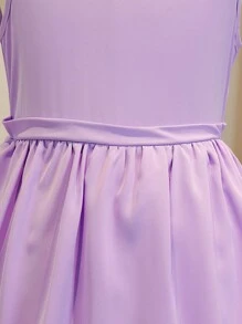 SHEIN Tween Girl Elegant Solid Color Backless Bow Decor Dress Casual Style