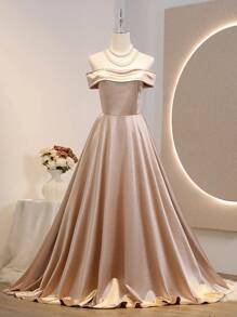 Teen Girl Elegant Fashion Solid Off Shoulder High Waist Evening Dresses, Suitable For Birthday Party, Masquerade Ball, Holiday Celebration, Stage Performance Christmas Halloween,Thanksgiving,Party Prom Dress