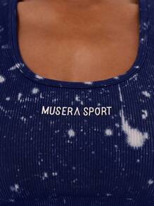 Musera Sport 漂白罗纹运动背心，适用于板网球、网球、匹克球健身房健身 - 藏蓝色 - 查看 5