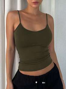 DAZY Women's Casual Solid Color Backless Camisole Tops - Army Green - View 4