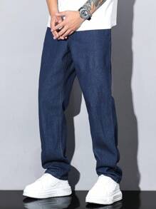 RivetRise Pantalones vaqueros rectos de hombre con bolsillo liso para uso diario