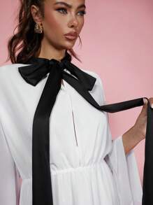 COSMINA Women's Elegant Black & White Ruched Dress, Spring/Summer - Black and White - View 7