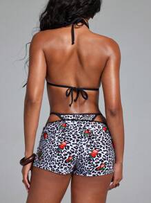 SHEIN Swim Swim 3Pcs Set Summer Beach Vacation Outfits Woman Cheetah Fruit Print Bikini Sets - Multicolor - View 2