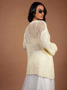 COSMINA 女式波西米亚针织轻质开衫透明罩衫，娇小女性的休闲西式服装，性感和海滩装 - 卡其色 - 查看 2