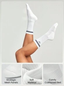 GLOWMODE 3 Pairs Socks Soft Ventilated Mesh With Embroidered Logo Gym Workout Daily - White - View 2