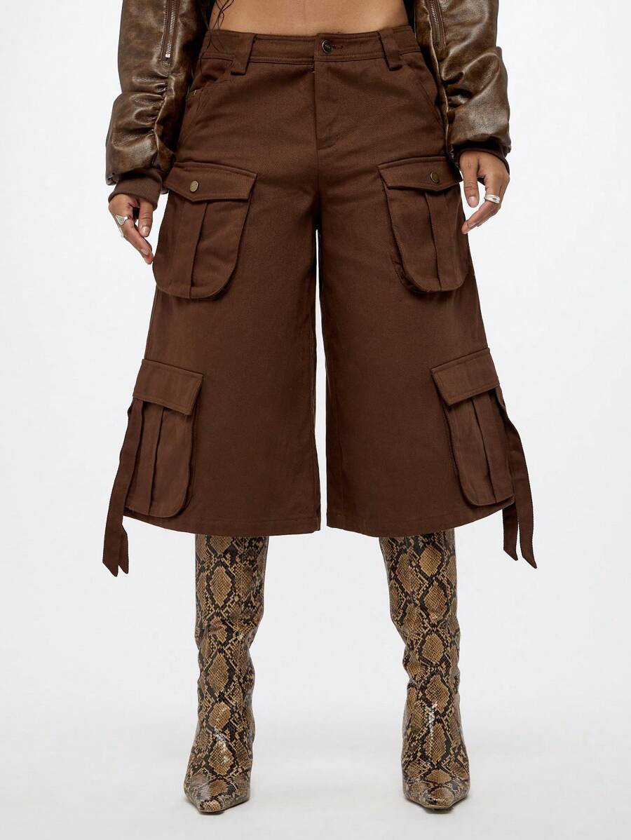 SUMWON WOMEN 实用工装裤裙短裤宽腿七分裤多口袋冒险街头时尚秋冬休闲裤